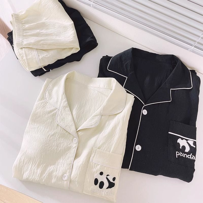 Pijamas de pareja para hombres y mujeres verano sección delgada nube algodón estudiante color sólido dibujos animados panda simple talla grande dulce servicio a domicilio