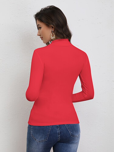Long-sleeved base shirt T-shirt slim high-collar European and American style hot girl slimming top Women's style elegant and fashionable