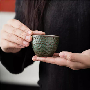Crude Pottery Tea Cup Master Cup Kung Fu Tea Set Single Cup Ceramic Built Cup Retro Tea Tasting Cup Japanese Handmade Hammer Pattern