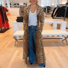 2025秋冬新款欧美跨境热卖女士西装领豹纹印花外套休闲加长款风衣