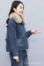 牛仔套装女加绒加厚2024冬季新款休闲时尚工装保暖棉衣棉服两件套