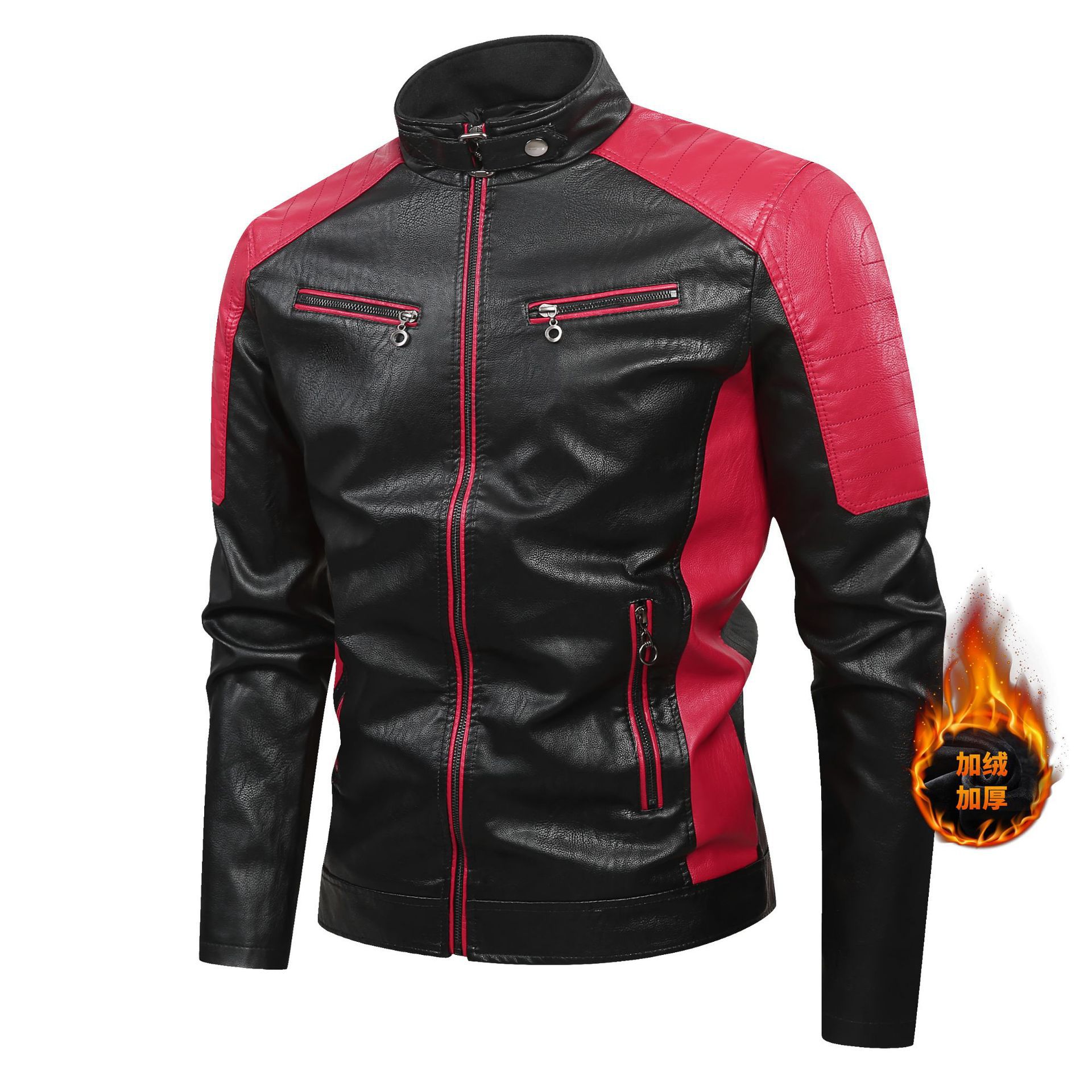 2025 Amazon nuevo hombre locomotora chaqueta de cuero chaqueta con cremallera de lana chaqueta de cuero PU de moda chaqueta de comercio exterior