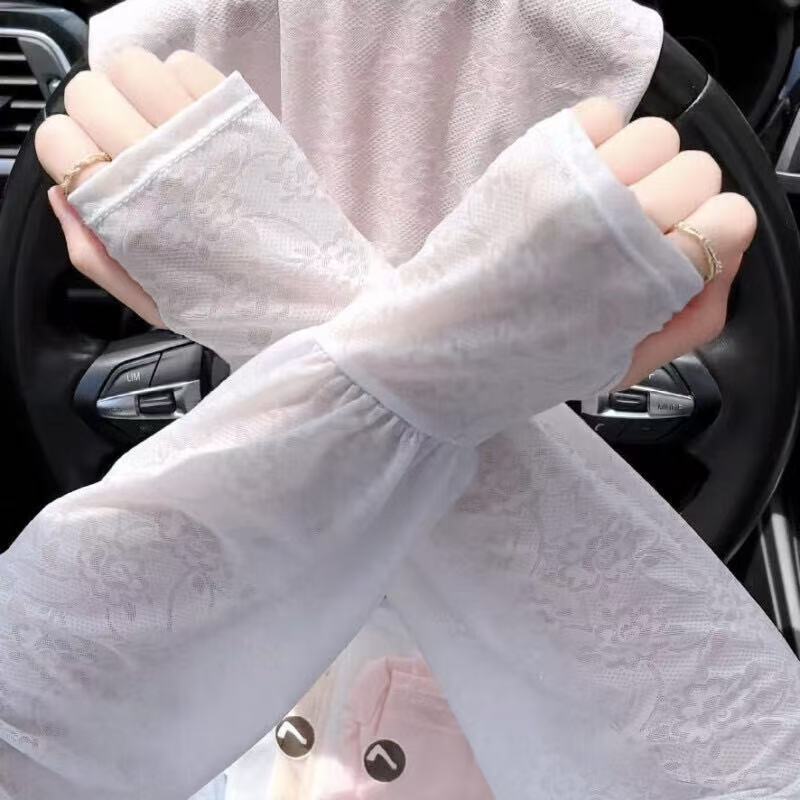 夏のレースの優しい妖精スタイルの日焼け止めアイススリーブ薄い運転屋外日焼け止めルーズスリーブ女性のアイスシルクスリーブ|undefined