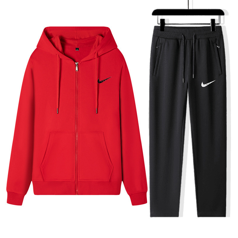 Zipper Cardigan Sweatshirt Sportswear Suit for Men, Spring and Autumn Long-Sleeved Solid Color Top and Pants, Complete Outfit for Boys