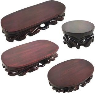 Wooden Base Solid Wood Carved Strange Stone Ornaments Round Can Dig Groove Buddha Statue Play Flower Bonsai Teapot Incense Burner Bracket