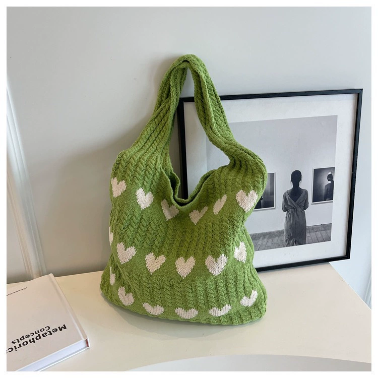 Knitted One-Shoulder Bag, Polyester, Lightweight Casual Tote 36×30×1 cm