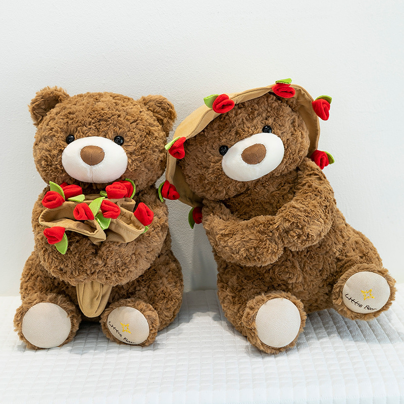 New Rose Bear Bouquet Doll 520 Valentine's Day Gift for Girlfriend Cute Couple Doll