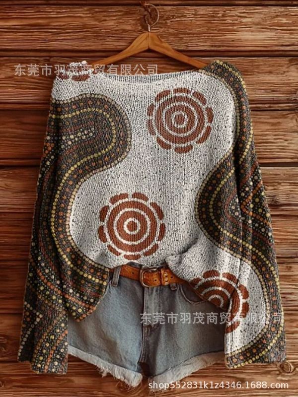 独立站新款高领卫衣仿毛衣 秋冬季碎花圆领宽松毛衣2|undefined