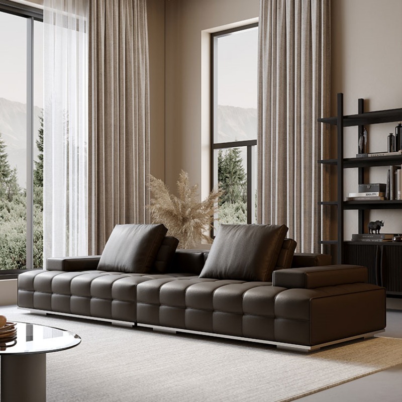 Lawrence Leather Sofa Italian-style High-end Top-layer Cowhide Living Room Small Apartment Modern Light Luxury Straight Row Full Leather Sofa