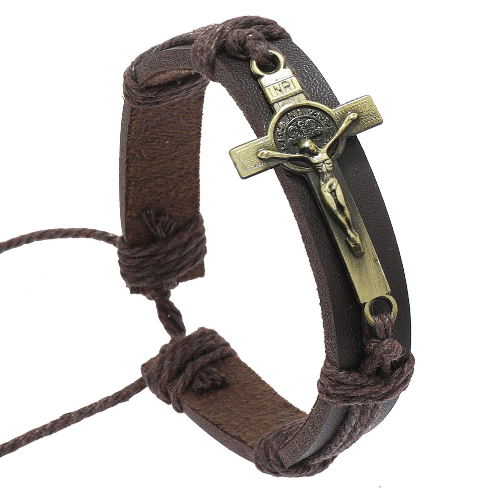 Pu Leather, Alloy Material Retro Cross Pu Leather Alloy Knitting Men's Bangle Men Cord & Leather Bracelets