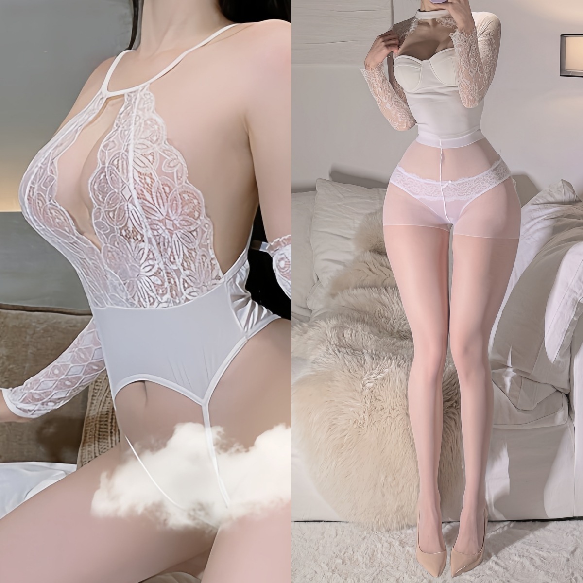 흰색 + 흰색 팬티 스타킹