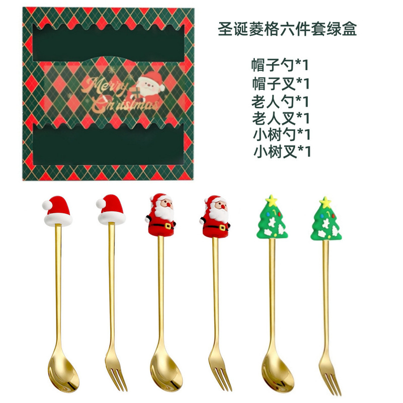 跨境圣诞餐具不锈钢勺叉套装创意雪人勺子叉子咖啡搅拌勺水果叉|undefined