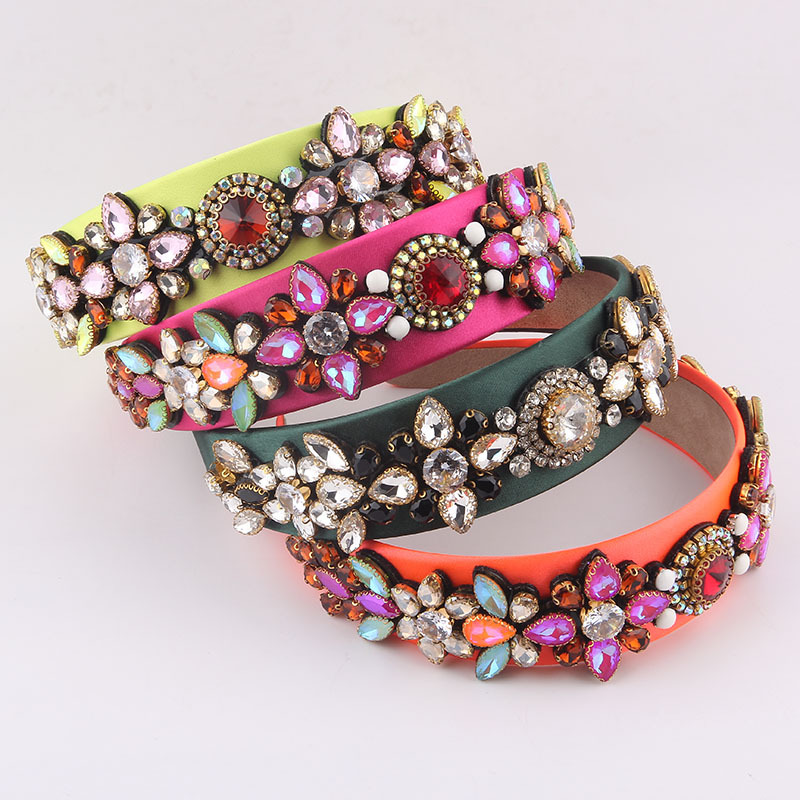 180g Weight Headwear Classification Travel Occasion Arylic Material Geometric, Plaid Pattern Women'S Gender Baroque Colorful Rhinestone Headband Wholesale 无
