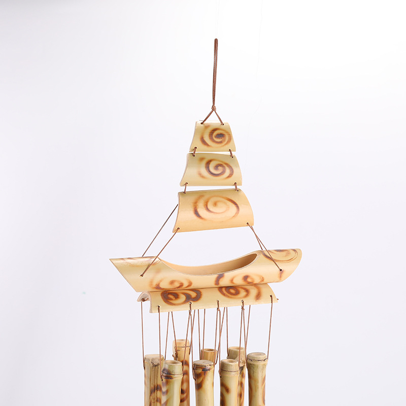 Campanello a vento decorativo in bambù forma barca a vela_voghion.com