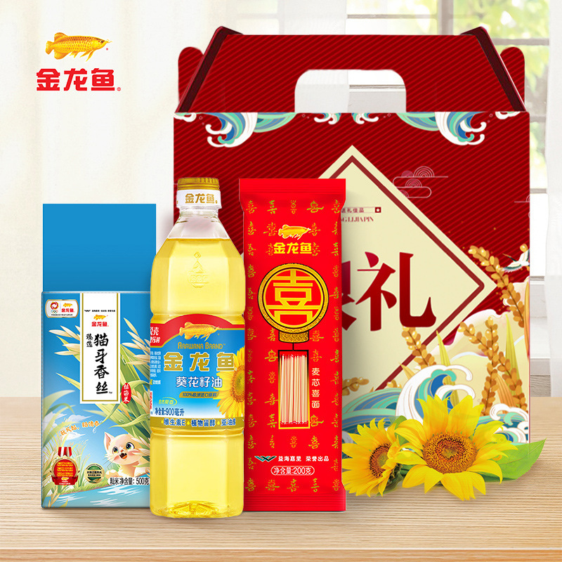 金龍魚大豆油米礼箱食用油400ml盤錦米500gお土産福祉贈答家庭|undefined