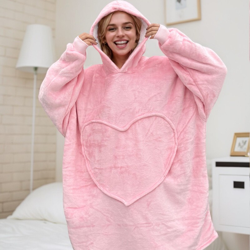 Pullover Hooded Fleece Blanket Winter Sweatshirt Nightgown Flannel Warm Home Wear Mid-Length Loungewear