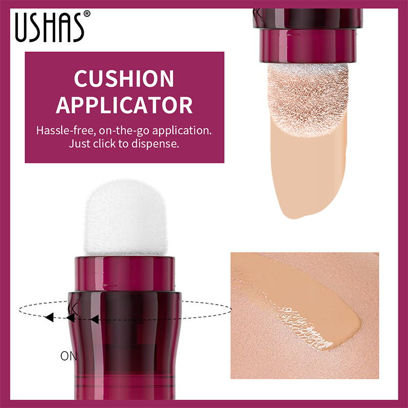 Base de maquillaje líquida de cabeza de esponja de punto de color USHAS12 con corrector de maquillaje de larga duración sin quitar maquillaje a prueba de agua FS442F