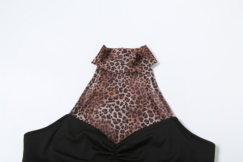 Spring Sexy Waist Trimming Contrast Color Sleeveless Leotard High Waist Leopard Print Trousers Two Piece Sets