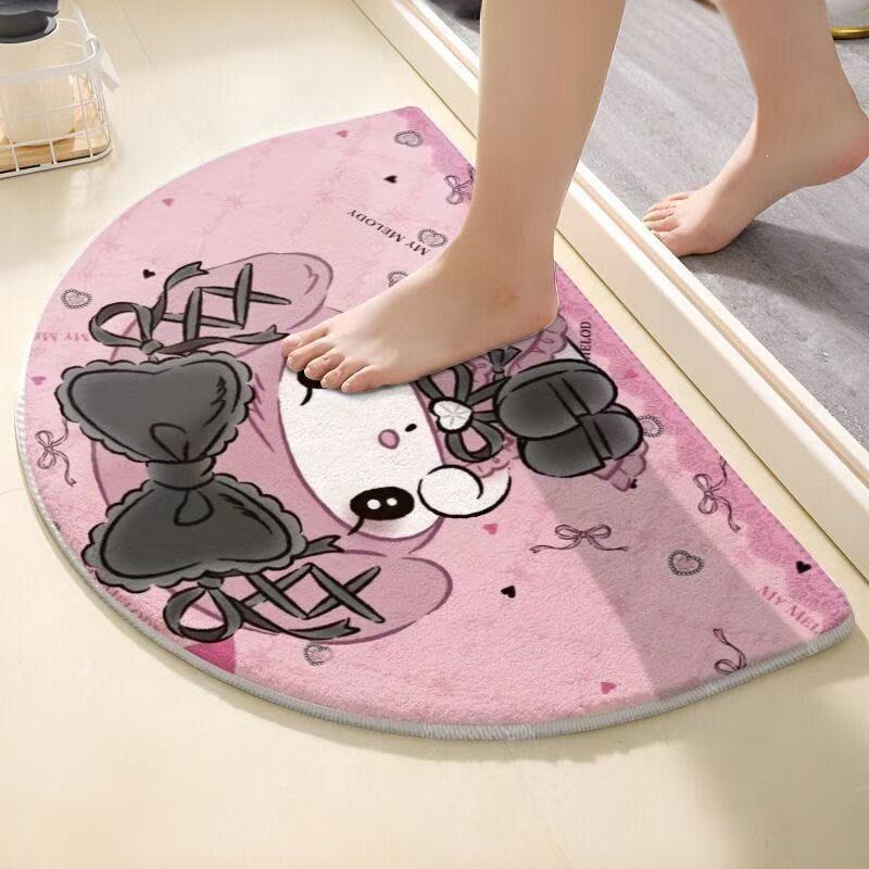 Kuromi Melody Bathroom Plush Floor Mat Non-Slip Mat Household Cartoon Toilet Door Mat Semi-Circle Carpet