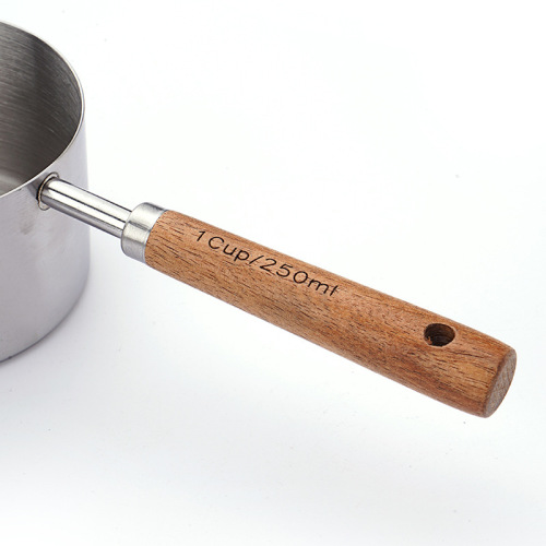 Stainless steel measuring spoon measuring cup 8-piece set rose gold scale wooden handle measuring spoon set home kitchen baking tools