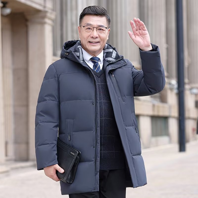 국경 간 하이 퀄리티 중년 및 노인 다운 재킷 긴 아버지 복장 두꺼운 아버지 할아버지 플러스 사이즈 다운 재킷