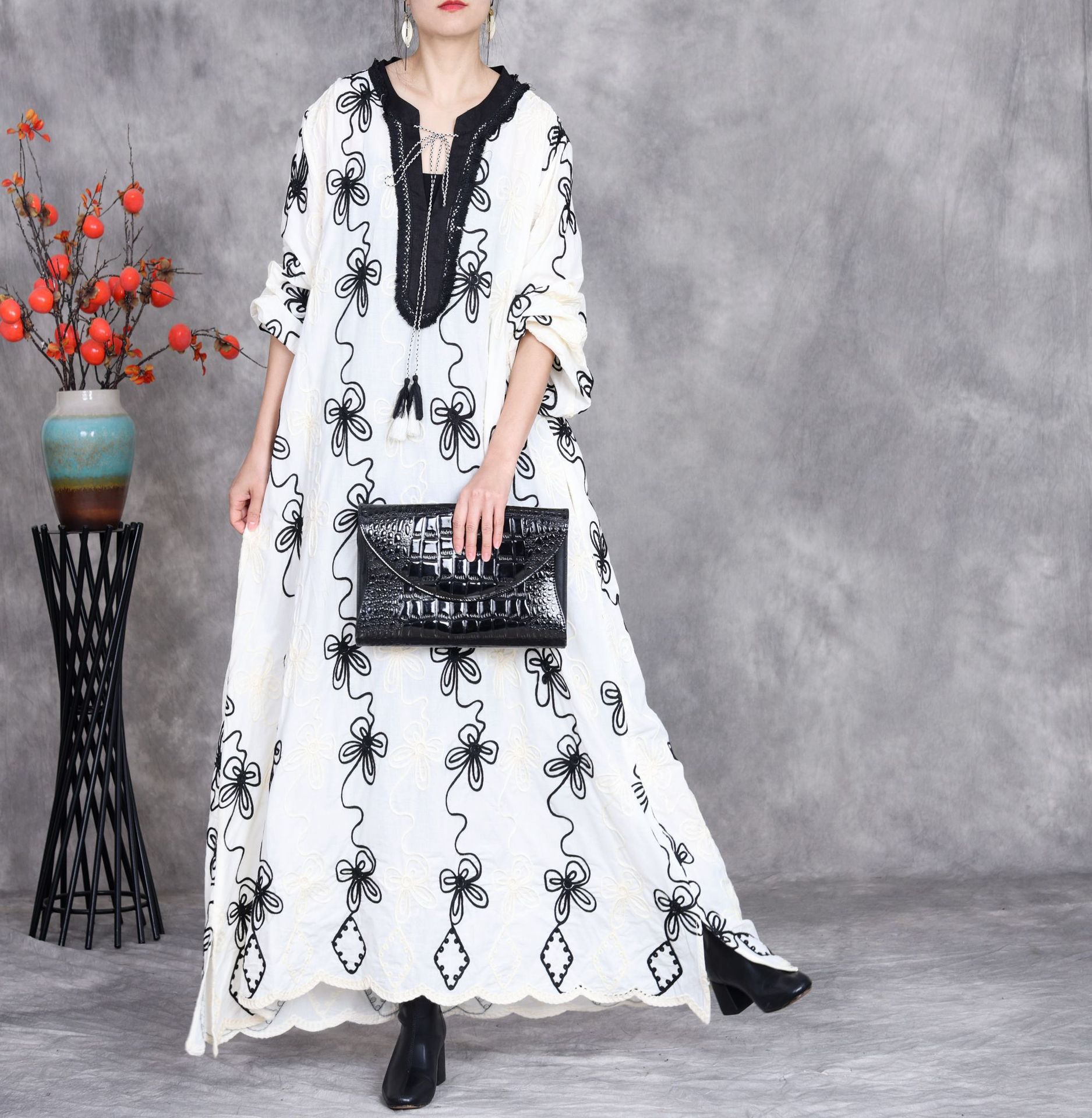 women cotton embroidered dress Women's Toes In the Sand Ivory Embroidered Cotton Maxi Dress | Size: S