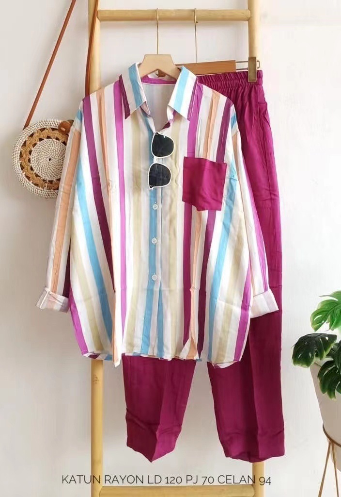 Ensemble pantalon et short d'été à rayures pour femme – Tenue deux pièces élégante et décontractée pour le travail et les voyages_voghion.com