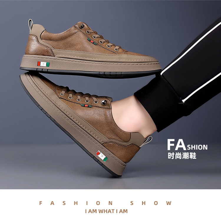 Giày sneaker nam cổ thấp dáng thường ngày, mũi tròn, đế cao su chống trượt, gót thấp 1–3 cm — Màu nâu, Màu đen chi tiết 14