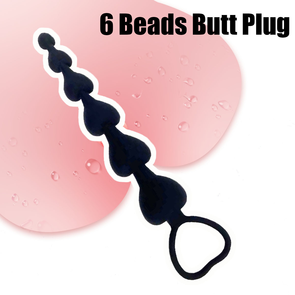 Plug anal de silicona con forma de corazón y seis bolas juguete_voghion.com