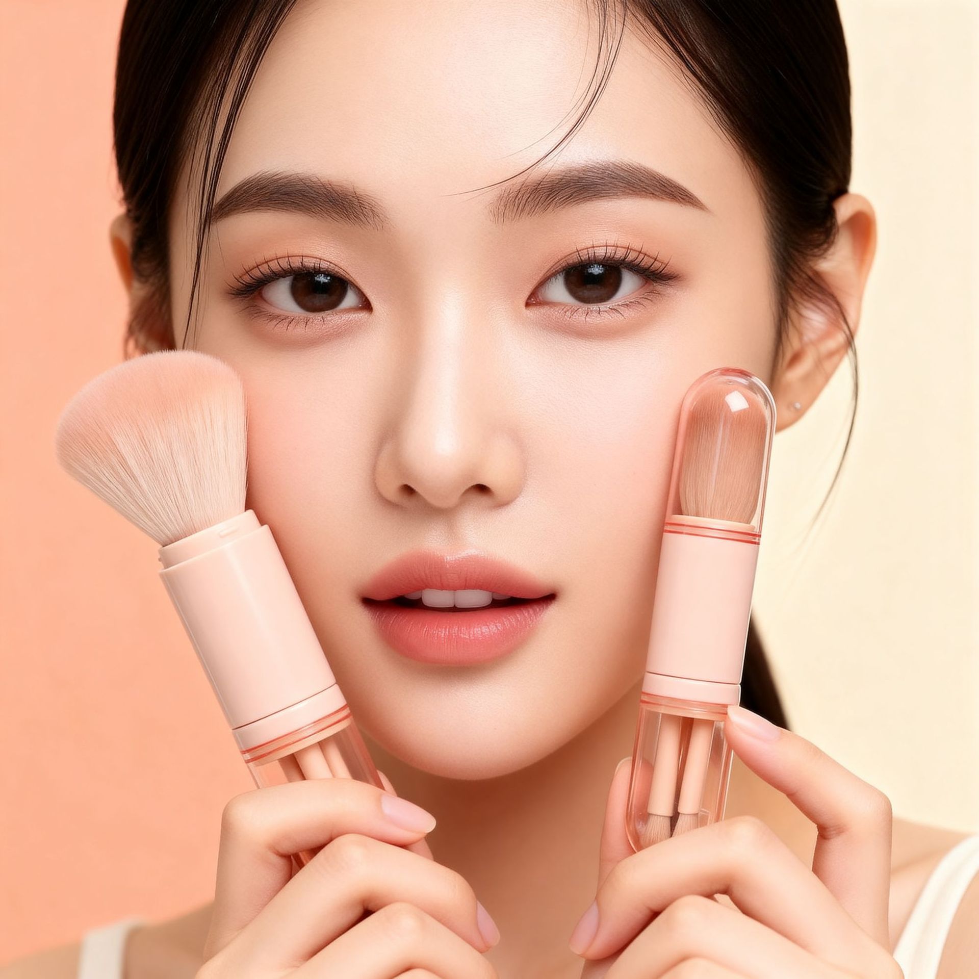 En stock Cuatro en Uno cepillo de maquillaje herramientas de belleza mini cepillo de ojos color de piel cepillo de maquillaje retráctil cepillo de maquillaje portátil