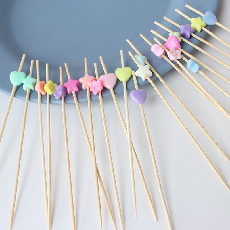 Macaron Love Star Plum Blossom Fruit Sign 100 pcs/paquete Fabricante de tenedores de frutas desechables Amazon Bamboo Sign