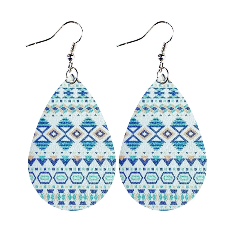Серьги из кожи в форме слезы, западный племенной тату-близ patterns, лёгкие 6.8×3×0.5 см