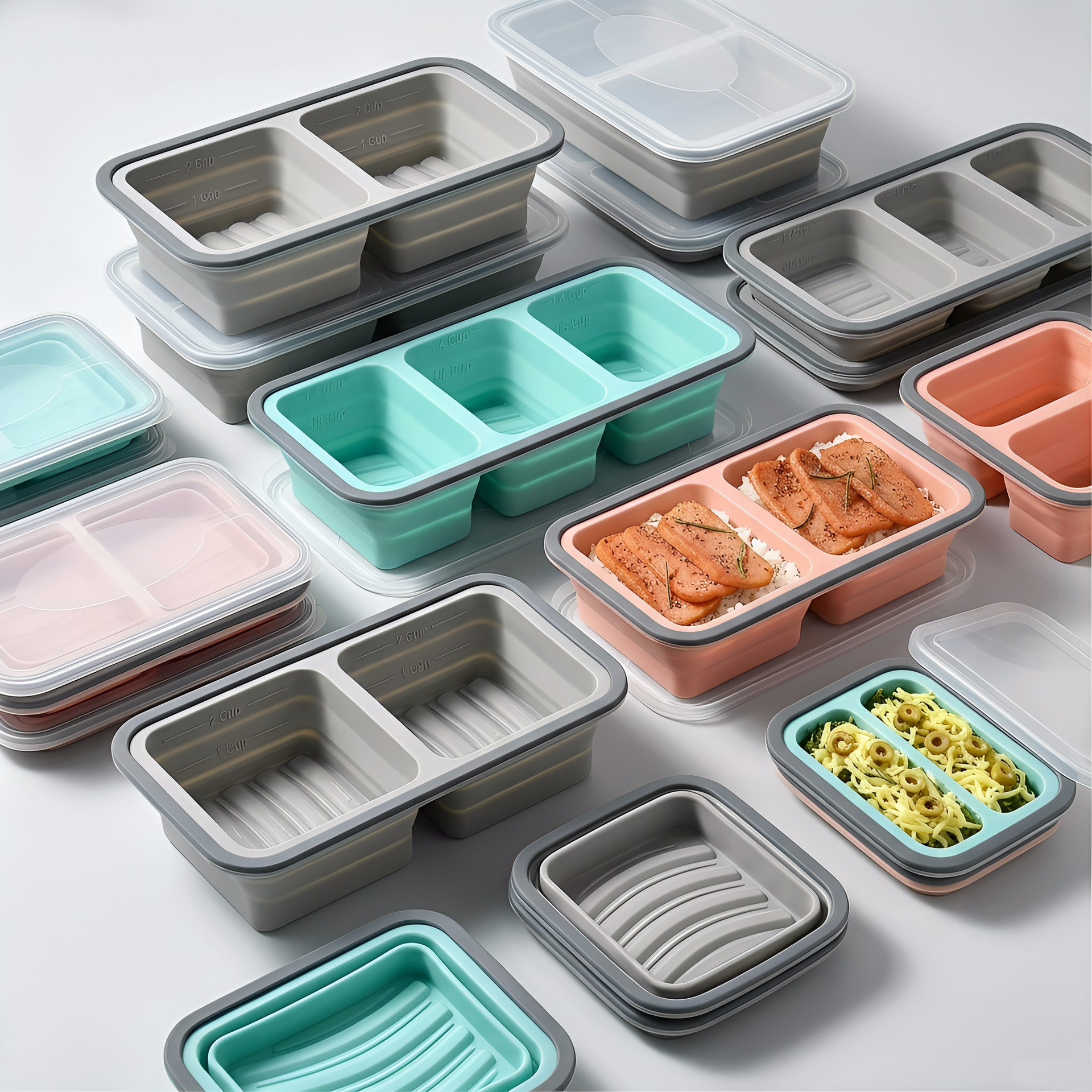 Silicone food storage box with lid, foldable, for freezing and refrigeration, food box, silicone mold, ice cube tray, preservation box