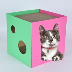 Pet Cat Bed Durable Cat Scratching Board Anti-Scratch Cardboard Box Amazon Wholesale High-Density Corrugated Paper Homeless Cat House