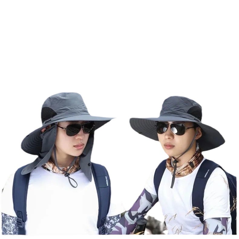 Sombrero para el sol de los hombres a prueba de rayos UV cubierta de ciclismo al aire libre cara completa sombrero superior vacío ala grande pesca protección solar transpirable máscara delgada