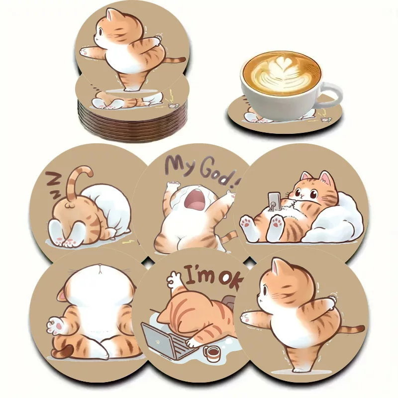 Cute creative wooden hot and cold acrylic decorations, 6 pieces, cat