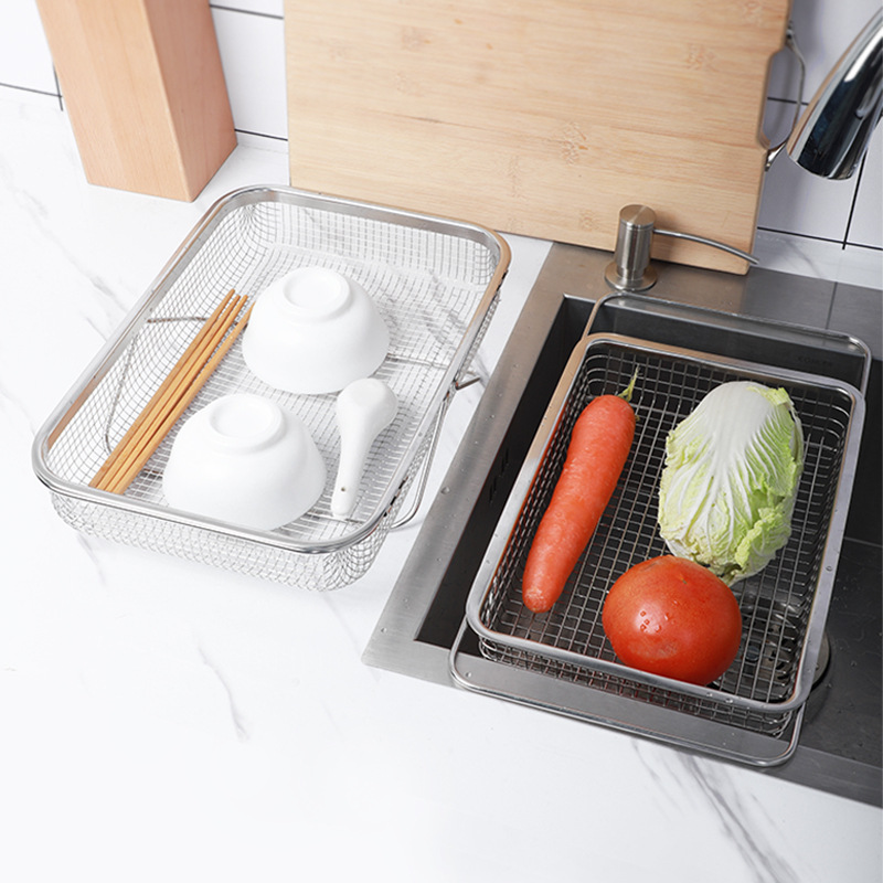 Cross-border 304 Stainless Steel Drain Basket Sink Sink Wash Dishes and Vegetable Preparation Telescopic Cabinet Filter Rack Dishes and Dish Washing Kitchen