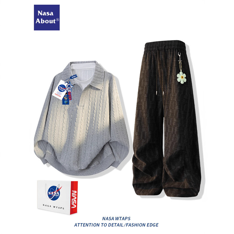 Nasa about Trendy Casual Sports Suit Men's Autum New Fake Two-Piece Sweatshirt with Pants Two-Piece Set Nasa about Trendy Casual Sports Suit Men's Autum New Fake Two-Piece Sweatshirt with Pants Two-Piece Set