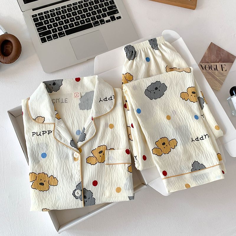 Al por mayor transfronterizo otoño nuevo pijama de manga larga nube de algodón de dibujos animados ropa doméstica de mujer se puede usar con un lindo conjunto de solapa