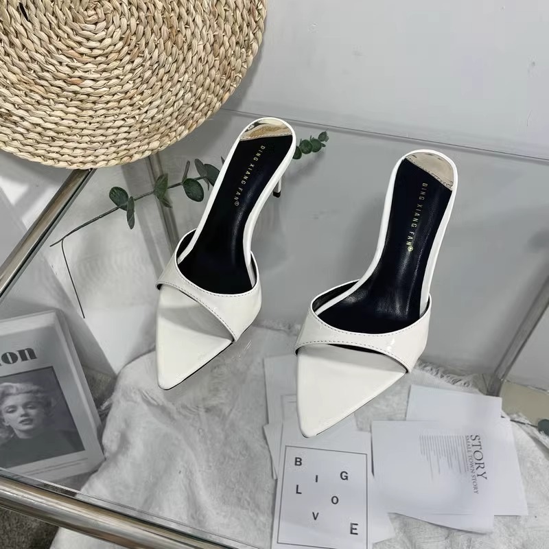 European And American Style Pointed Toe Open-toe Stiletto Heel Slip-on Sandals For Women, Patent Leather Strap Sandals,_voghion.com