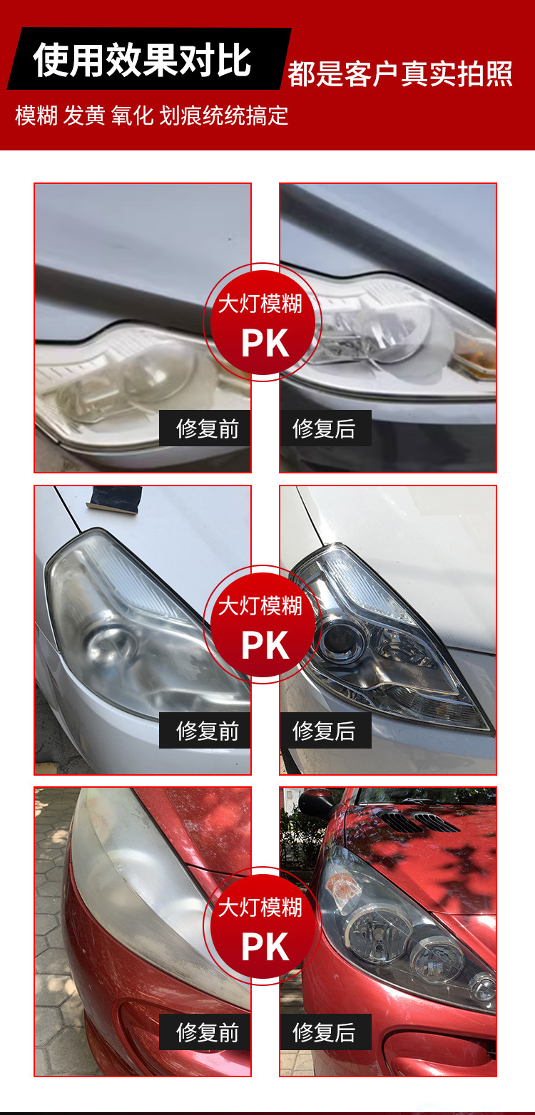 Car Headlight Refurbishment Repair Fluid Kit Magic Tool for Polishing Car Lights, Removing Scratches and Yellowing, Quick-Brightening Cleaner for Light Covers
