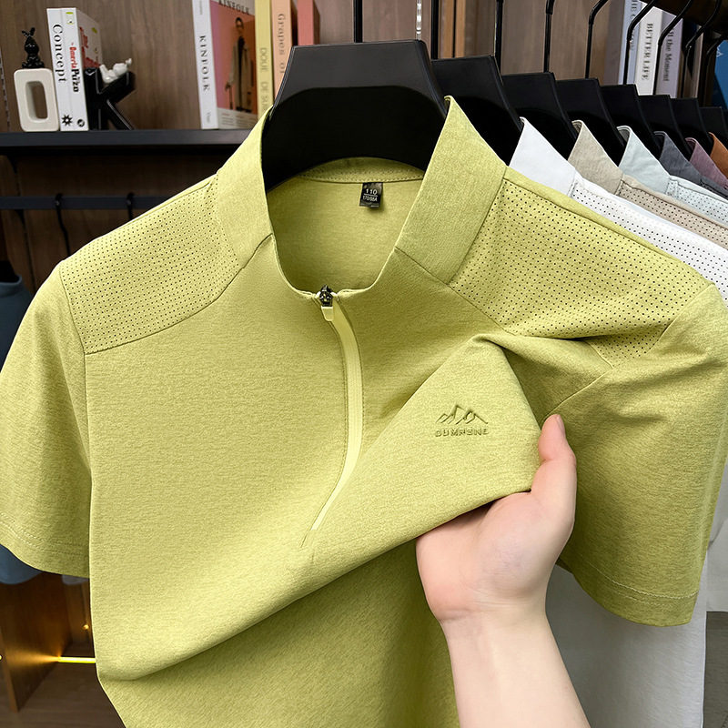 2026 Mountain Peak Sports Short Sleeve Men's Quick-Dry Zipper Stand Collar T-Shirt Men's Solid Color Fashion T-Shirt Versatile Men's 2026 Mountain Peak Sports Short Sleeve Men's Quick-Dry Zipper Stand Collar T-Shirt Men's Solid Color Fashion T-Shirt Versatile Men's