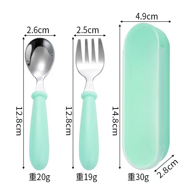 304 cubiertos de acero inoxidable para niños cucharas y tenedores bebés aprendiendo entrenamiento conjunto de almacenamiento portátil lindo viento caja de regalo