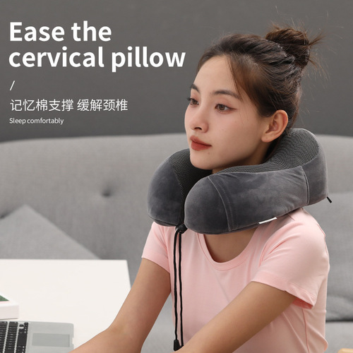 U-shaped pillow memory foam slow rebound airplane travel pillow printable logo magnetic cloth neck pillow cross-border u-shaped pillow wholesale