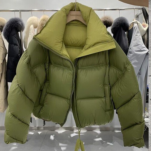 Puff Muffler Women 2025 Design Sense Contrast Color Youthful Stylish Short Stand Collar Winter Personality Baguette Coat