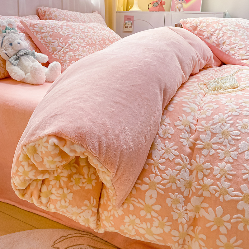 Funda de edredón de terciopelo de leche pieza individual 150x200x220 invierno más funda de edredón de terciopelo simple hoja de edredón de terciopelo de coral 4