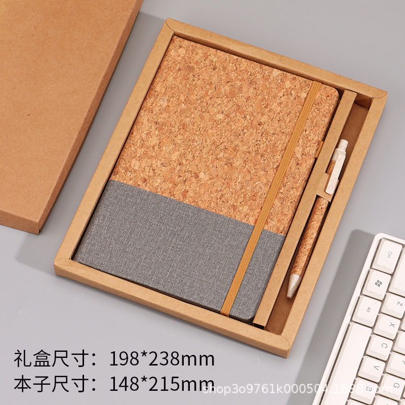 A5 Juego de cuaderno de paja de pino de corcho ecológico empalme de algodón y lino se puede imprimir logotipo empresarial reunión de oficina de negocios