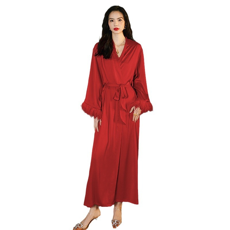 Zoshang hielo pijama de mujer de verano plumas de satén de mangas largas pijama de cabina pantalones largos set de ropa para el hogar 2658 + 2659