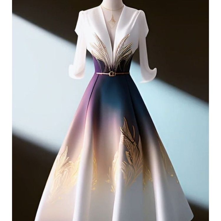 New Chinese Style, Light National Style, Chic, Unique and Beautiful White Gradient Banquet Dress, Feminine, Noble and High-End
