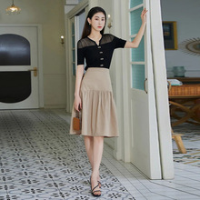 一手货源【佳人苑】品牌专柜撤柜！撞色拼接显瘦短袖针织衫女25夏